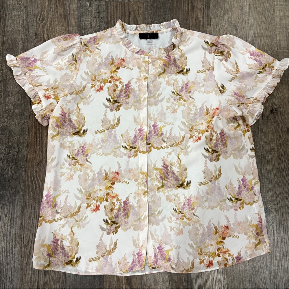 Tahari Floral Ruffle Sleeve Blouse